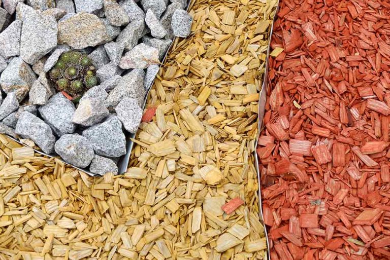 Red mulch and lighter mulch