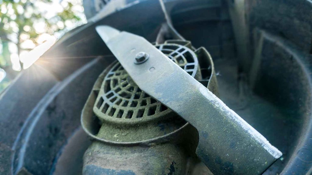 close up of lawn mower blade